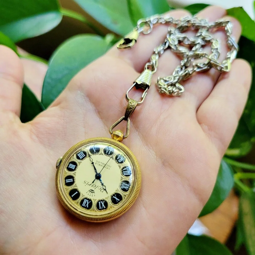 Vintage Polaris 17 Jewels Incabloc Roman Numerals Dainty Gold Pocket Watch